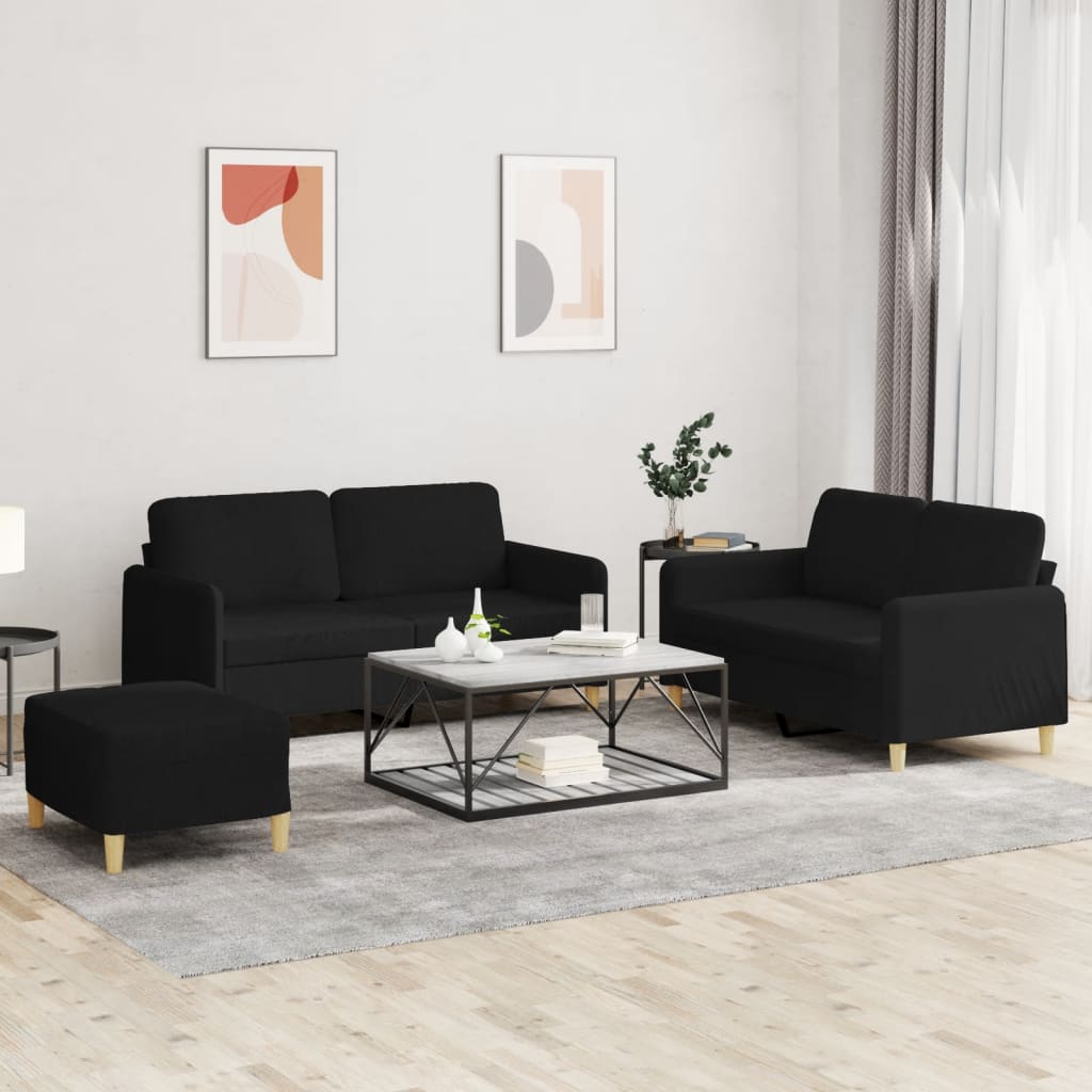 Set di Divani 3 pz con Cuscini Nero in Tessuto | homemem39