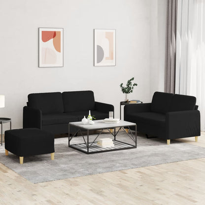 Set di Divani 3 pz con Cuscini Nero in Tessuto | homemem39