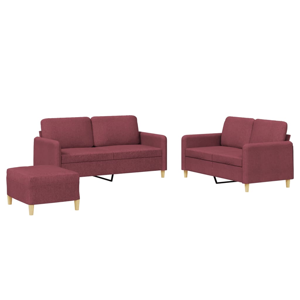Set di Divani 3 pz con Cuscini Rosso Vino in Tessuto | homemem39