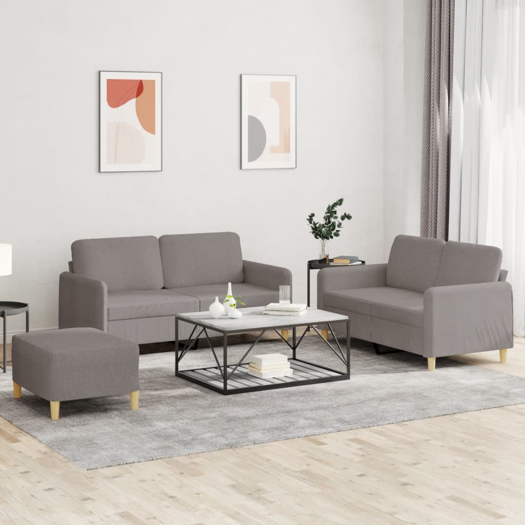 Set di Divani 3 pz con Cuscini Tortora in Tessuto | homemem39