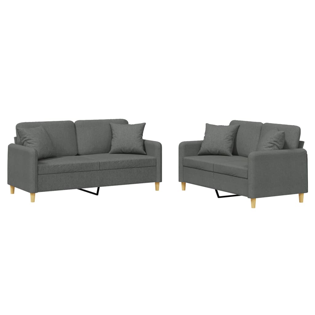 Set di Divani 2 pz con Cuscini Grigio Scuro in Tessuto | homemem39