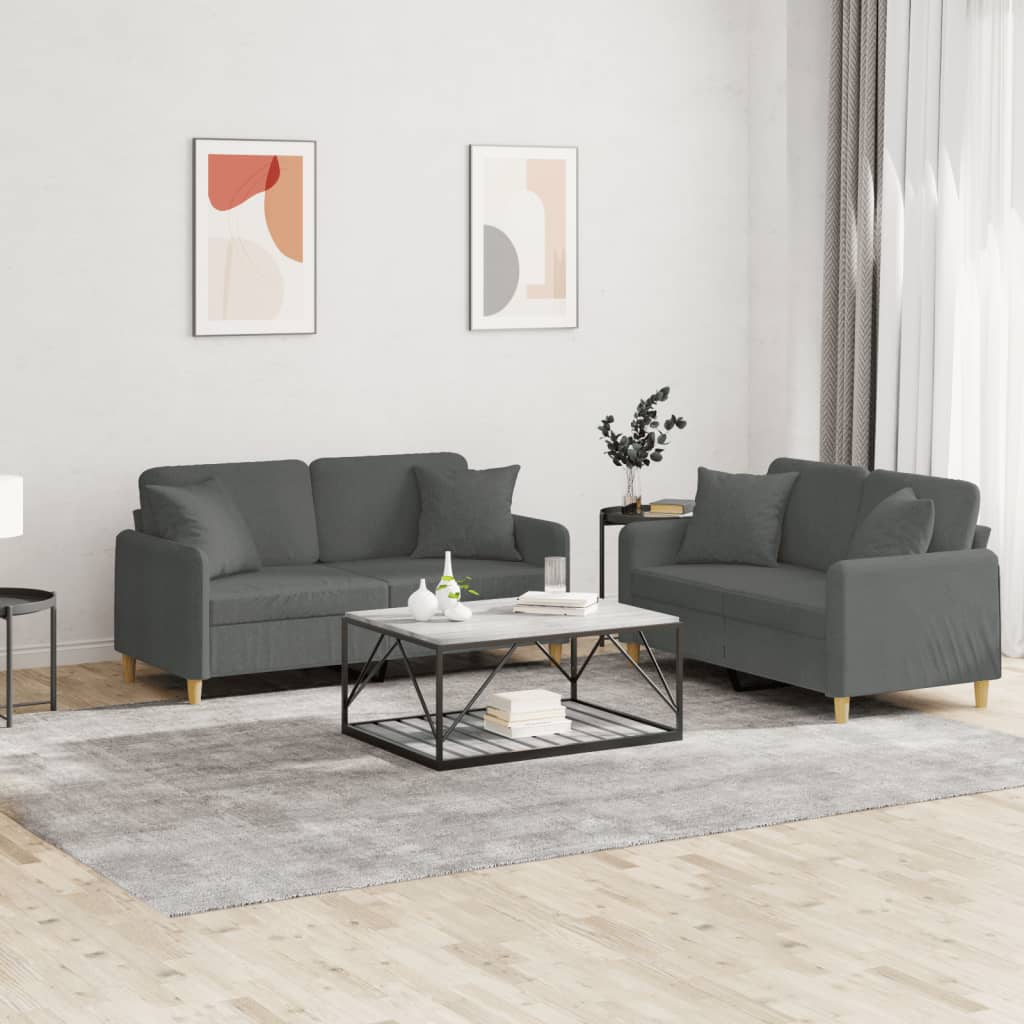 Set di Divani 2 pz con Cuscini Grigio Scuro in Tessuto | homemem39