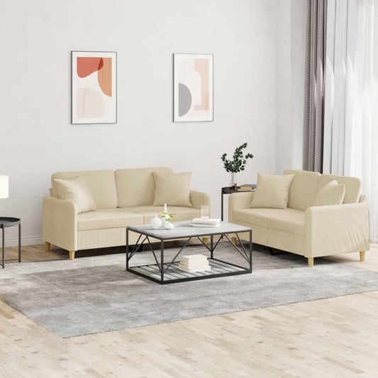 Set Divani 2 pz con Cuscini Crema in Tessuto | homemem39