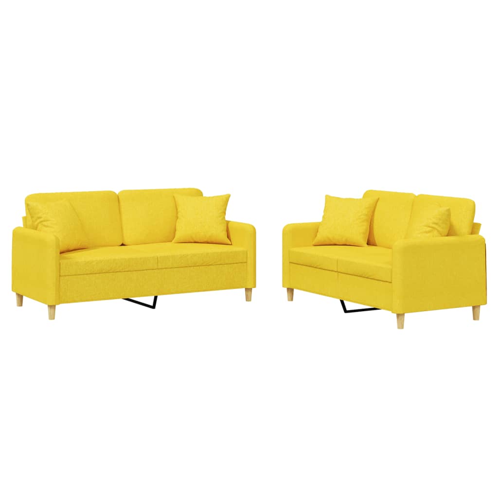 Set di Divani 2 pz con Cuscini Giallo Chiaro in Tessuto | homemem39