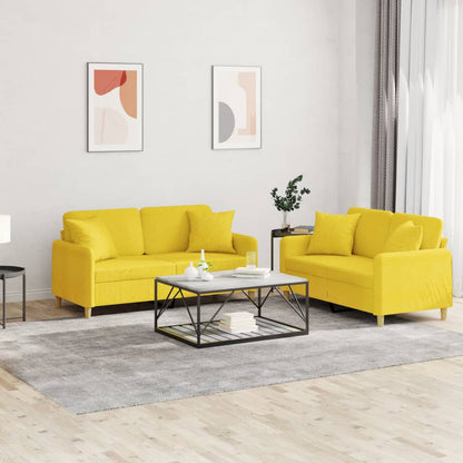 Set di Divani 2 pz con Cuscini Giallo Chiaro in Tessuto | homemem39