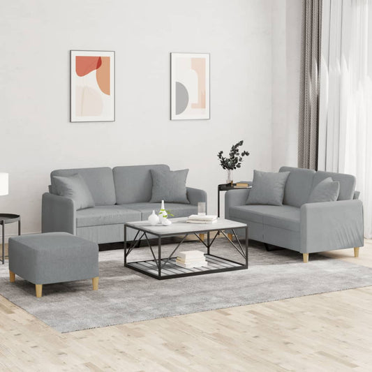 Set Divani 3 pz con Cuscini Grigio Chiaro in Tessuto | homemem39