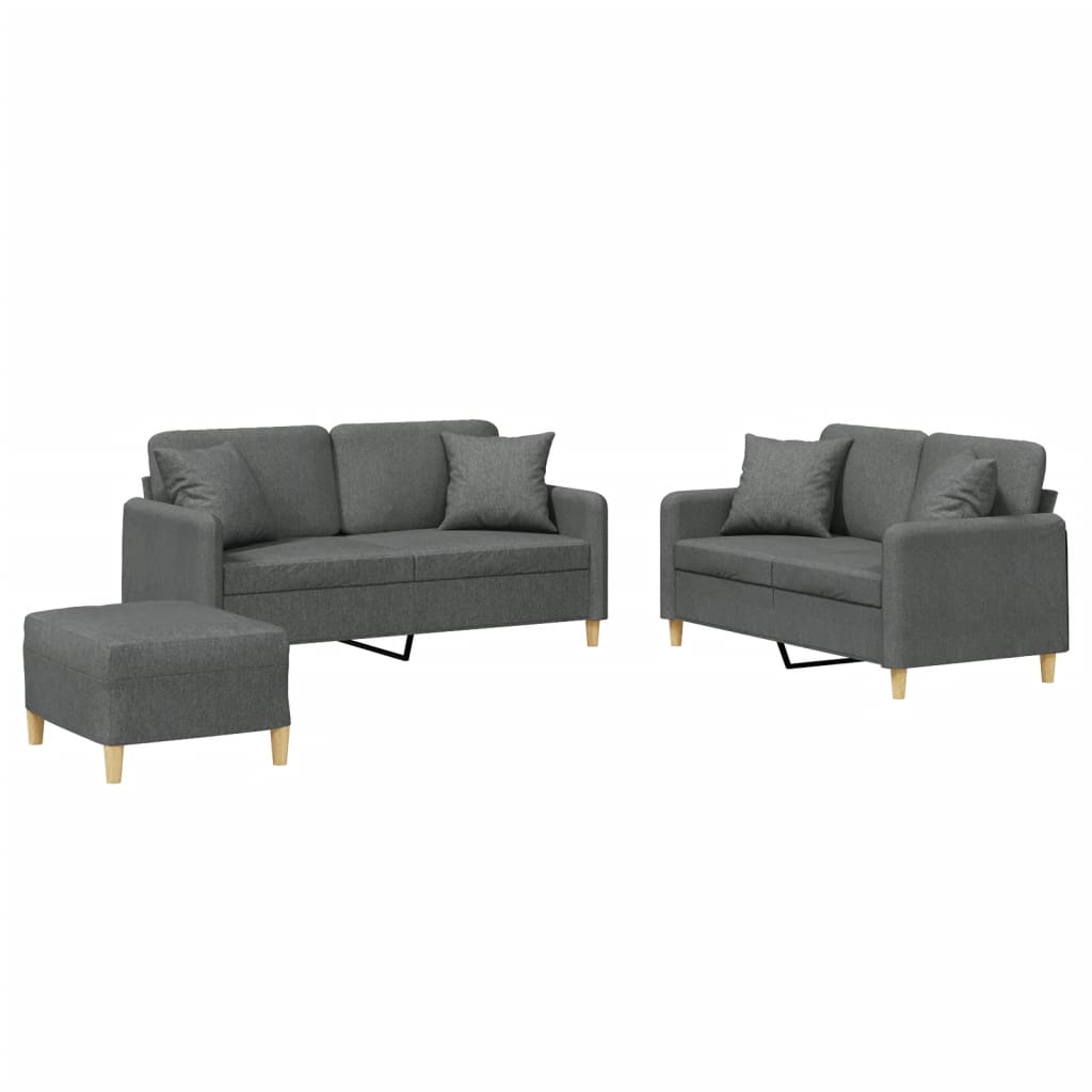 Set di Divani 3 pz con Cuscini Grigio Scuro in Tessuto | homemem39