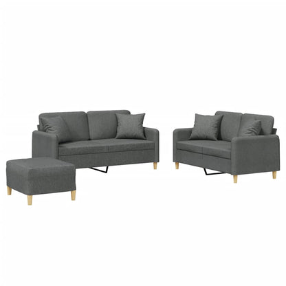 Set di Divani 3 pz con Cuscini Grigio Scuro in Tessuto | homemem39