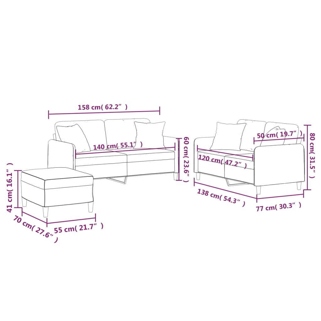 Set di Divani 3 pz con Cuscini Grigio Scuro in Tessuto | homemem39