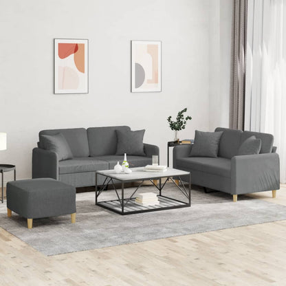 Set di Divani 3 pz con Cuscini Grigio Scuro in Tessuto | homemem39