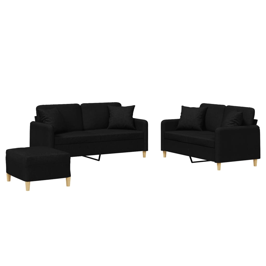 Set Divani 3 pz con Cuscini Nero in Tessuto | homemem39