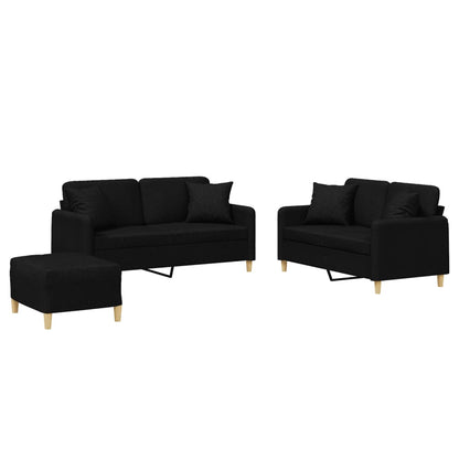 Set Divani 3 pz con Cuscini Nero in Tessuto | homemem39