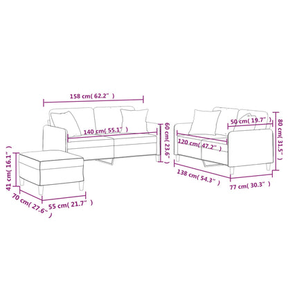 Set Divani 3 pz con Cuscini Nero in Tessuto | homemem39