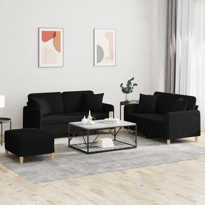 Set Divani 3 pz con Cuscini Nero in Tessuto | homemem39
