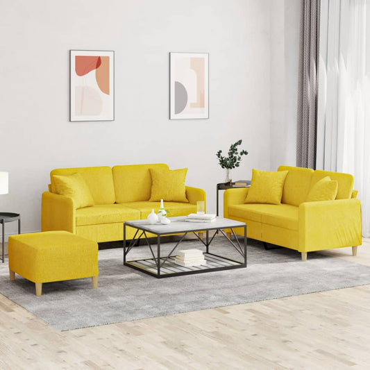 Set di Divani 3 pz con Cuscini Giallo Chiaro in Tessuto | homemem39