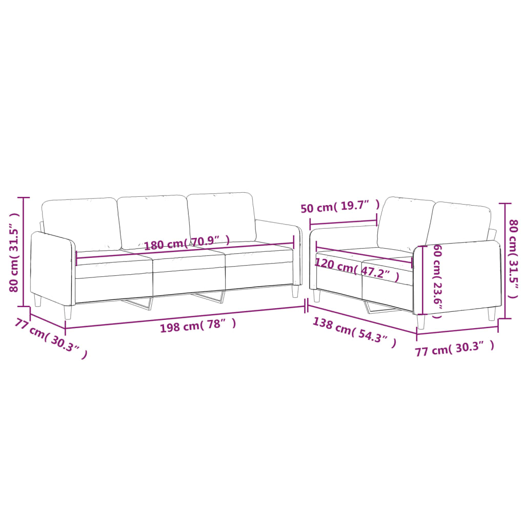 Set di Divani 2 pz con Cuscini Grigio Chiaro in Tessuto