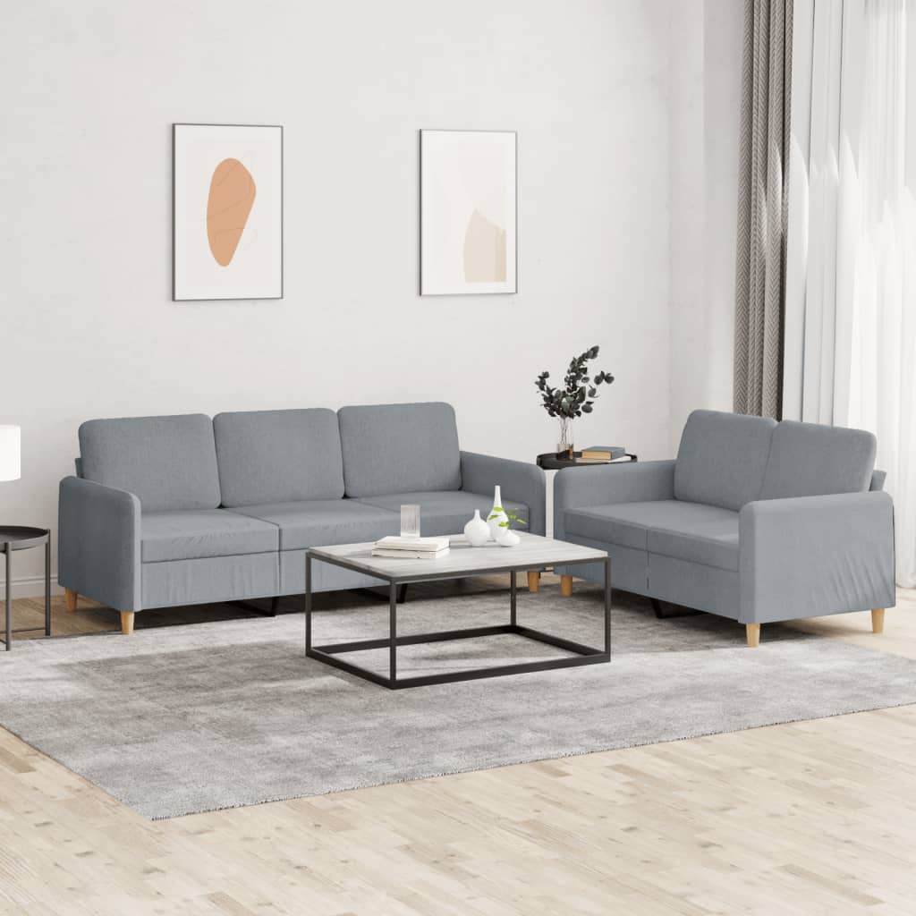 Set di Divani 2 pz con Cuscini Grigio Chiaro in Tessuto