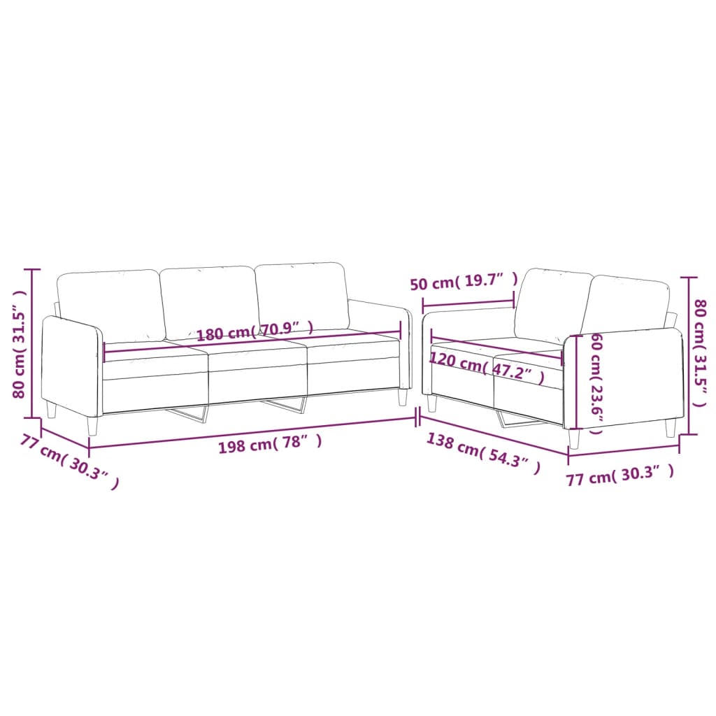 Set di Divani 2 pz con Cuscini Grigio Scuro in Tessuto