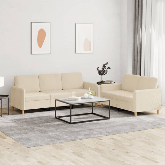 Set di Divani 2 pz con Cuscini Crema in Tessuto | homemem39