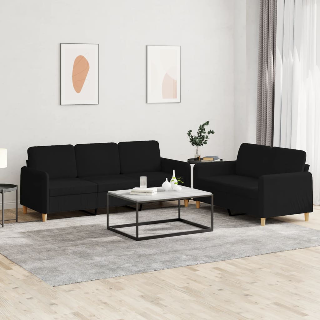 Set di Divani 2 pz con Cuscini Nero in Tessuto | homemem39