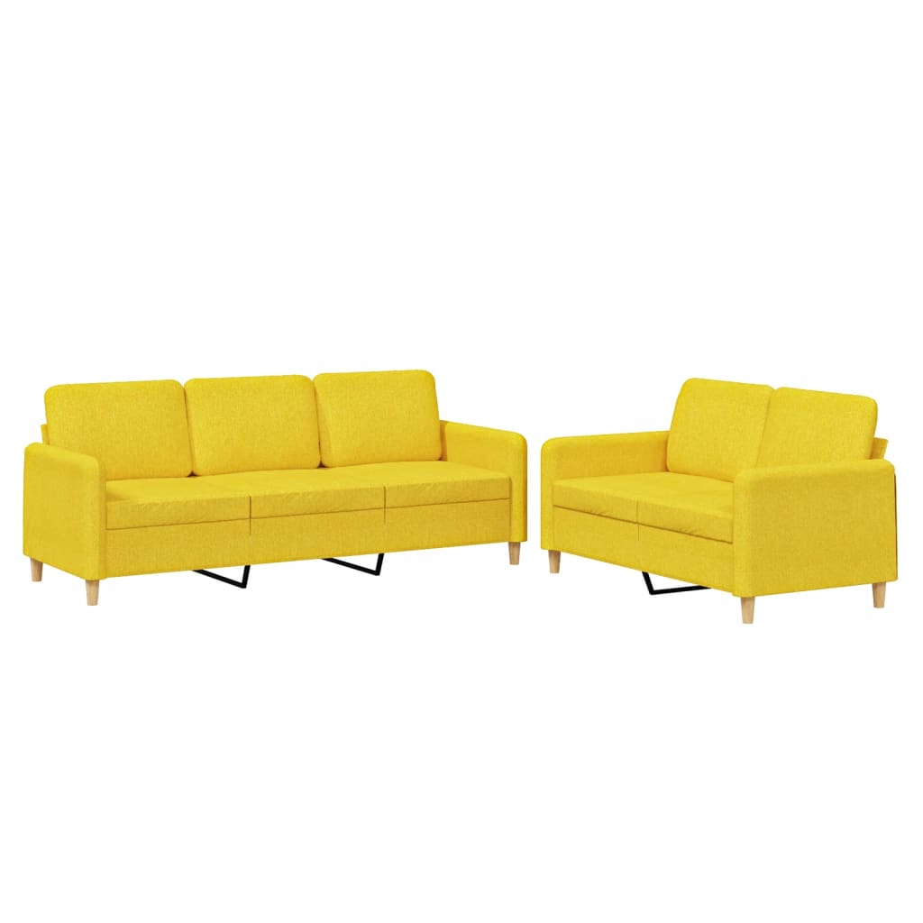 Set di Divani 2 pz con Cuscini Giallo Chiaro in Tessuto | homemem39