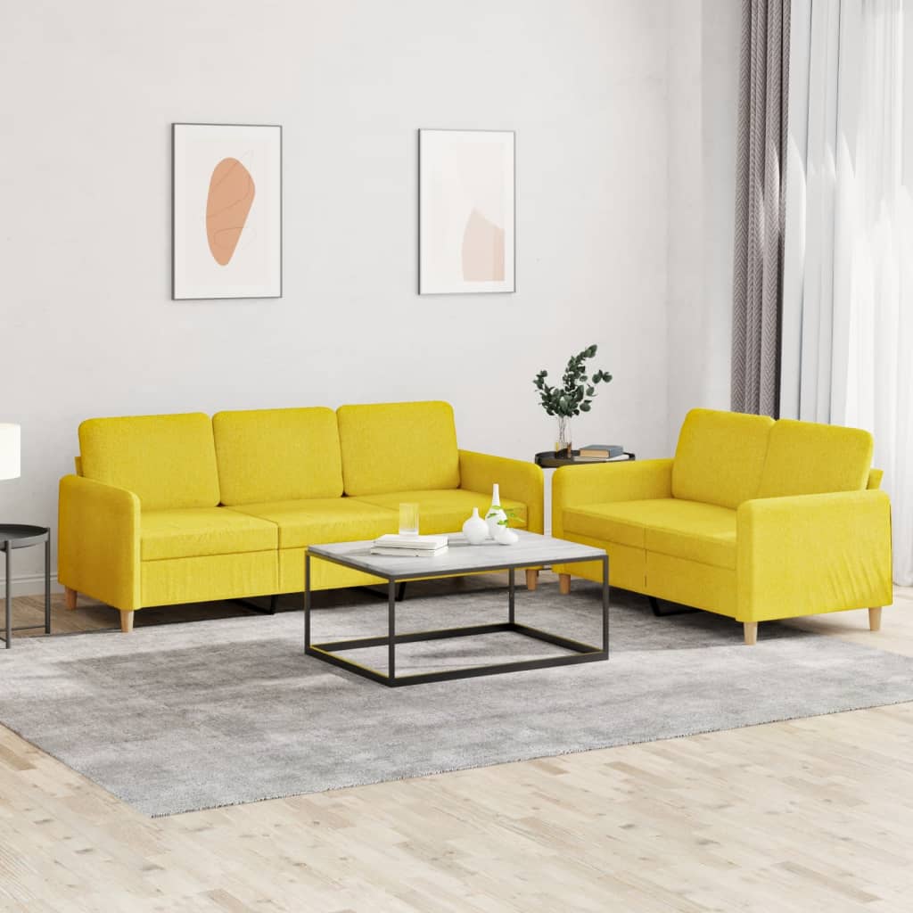 Set di Divani 2 pz con Cuscini Giallo Chiaro in Tessuto | homemem39