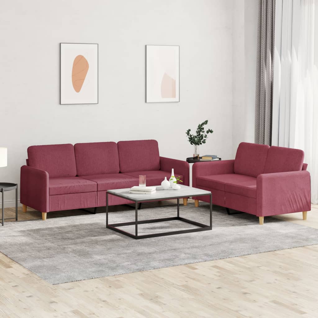 Set di Divani 2 pz con Cuscini Rosso Vino in Tessuto | homemem39