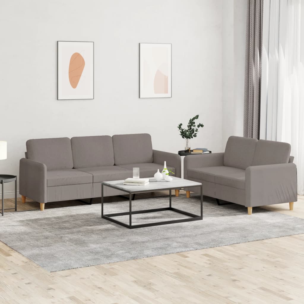 Set di Divani 2 pz con Cuscini Tortora in Tessuto | homemem39
