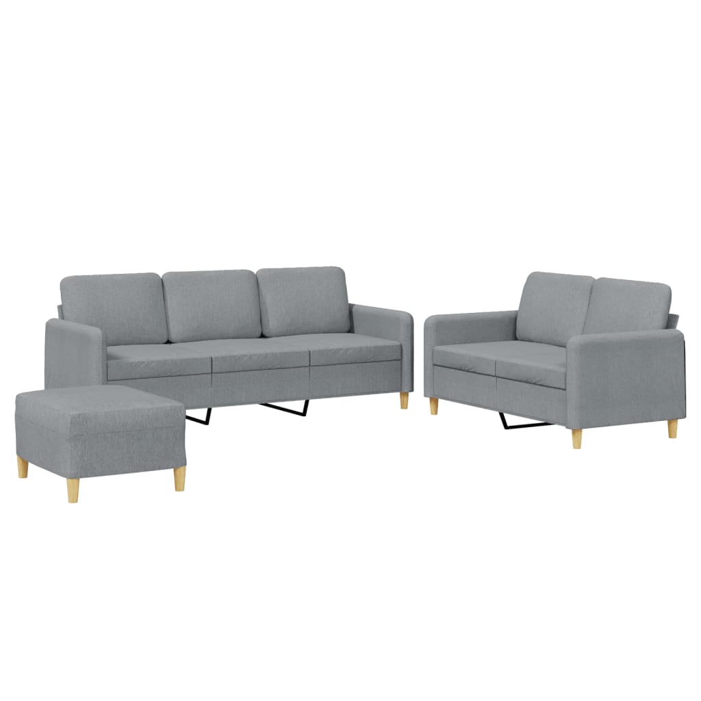 Set di Divani 3 pz con Cuscini Grigio Chiaro in Tessuto - homemem39