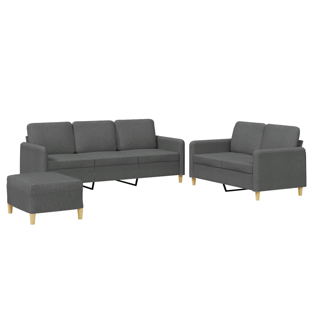 Set di Divani 3 pz con Cuscini Grigio Scuro in Tessuto | homemem39