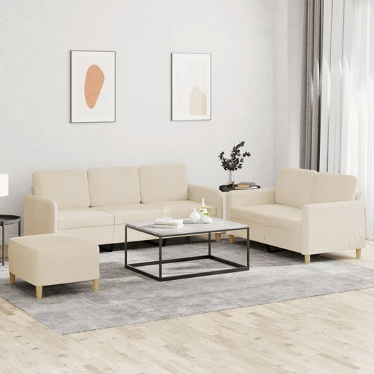 Set di Divani 3 pz con Cuscini Crema in Tessuto | homemem39