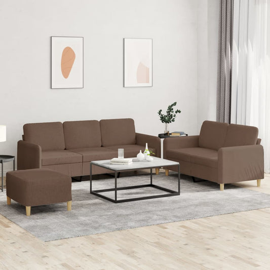 Set di Divani 3 pz con Cuscini Marrone in Tessuto | homemem39