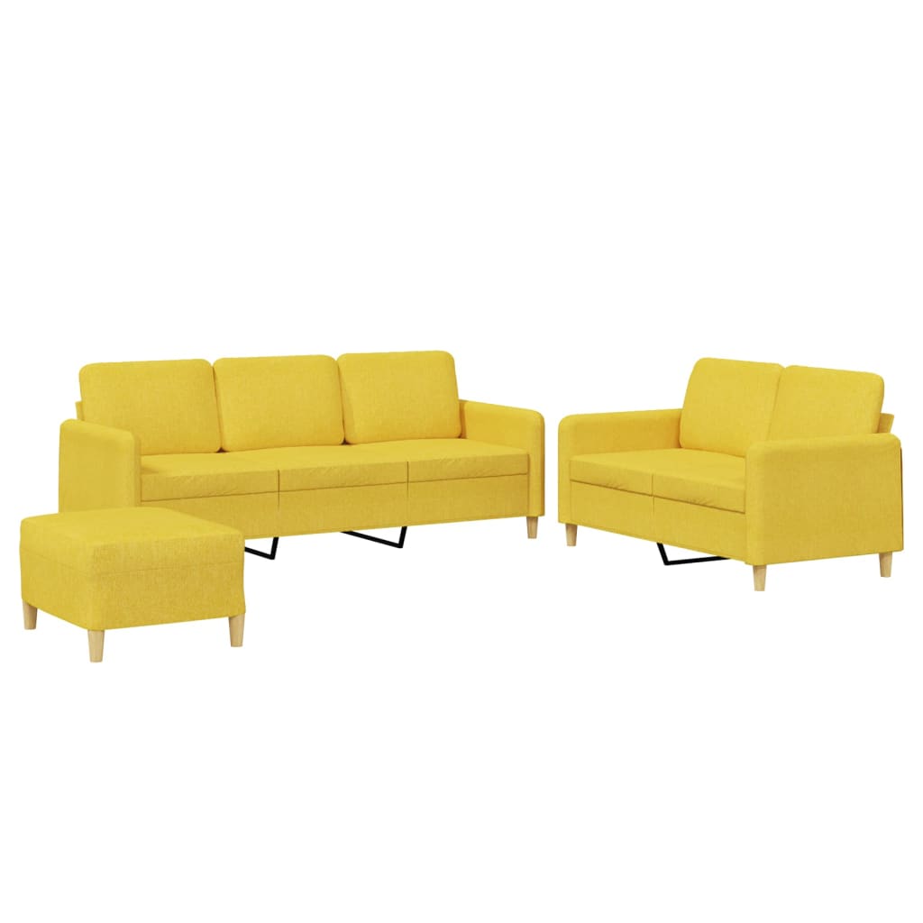 Set di Divani 3 pz con Cuscini Giallo Chiaro in Tessuto | homemem39