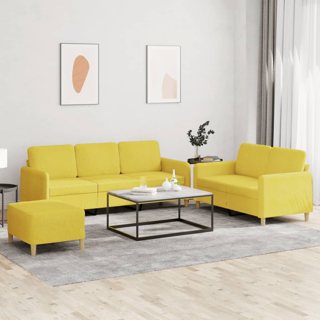 Set di Divani 3 pz con Cuscini Giallo Chiaro in Tessuto | homemem39