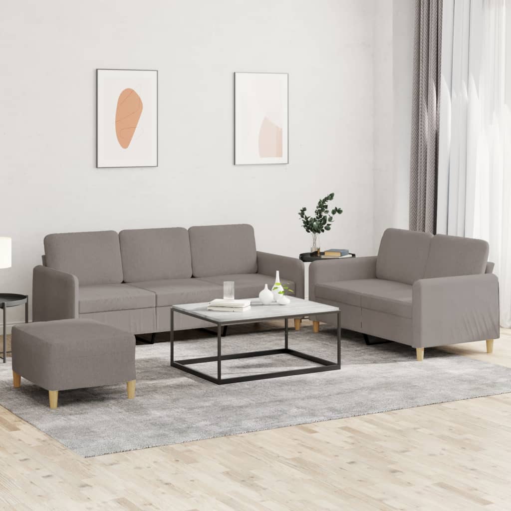 Set di Divani 3 pz con Cuscini Tortora in Tessuto | homemem39