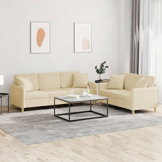 Set Divani 2 pz con Cuscini Crema in Tessuto | homemem39