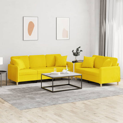 Set di Divani 2 pz con Cuscini Giallo Chiaro in Tessuto