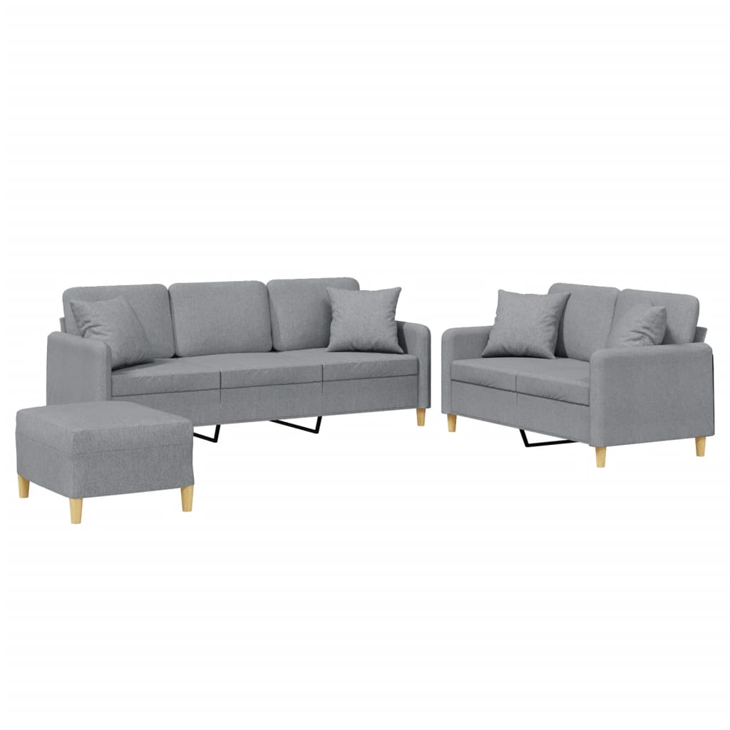 Set Divani 3 pz con Cuscini Grigio Chiaro in Tessuto - homemem39