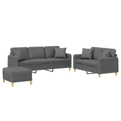 Set di Divani 3 pz con Cuscini Grigio Scuro in Tessuto
