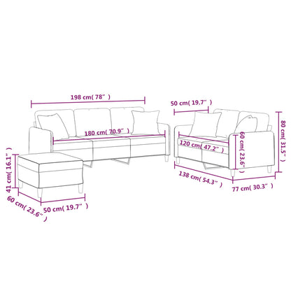 Set di Divani 3 pz con Cuscini Grigio Scuro in Tessuto