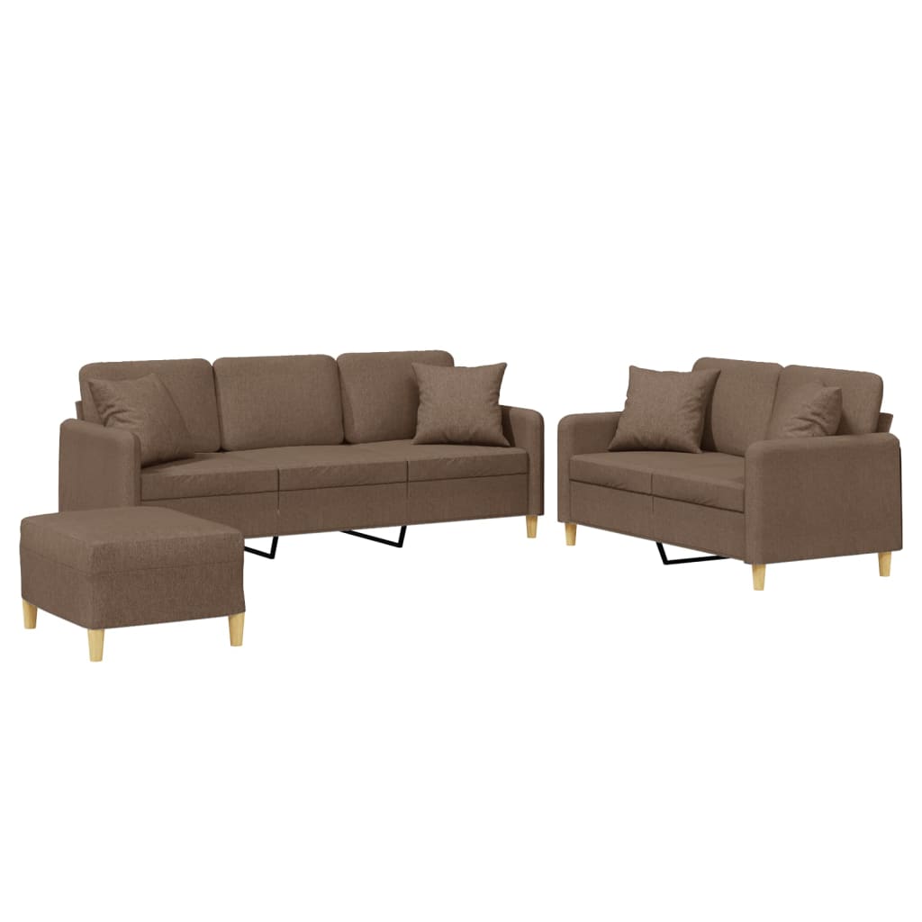 Set di Divani 3 pz con Cuscini Marrone in Tessuto | homemem39