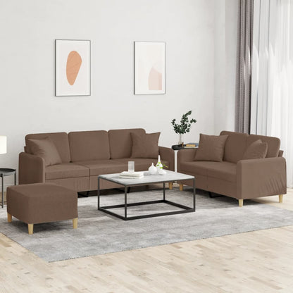 Set di Divani 3 pz con Cuscini Marrone in Tessuto | homemem39