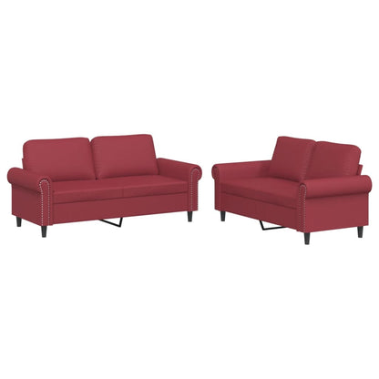 Set di Divani 2 pz con Cuscini Rosso Vino in Similpelle