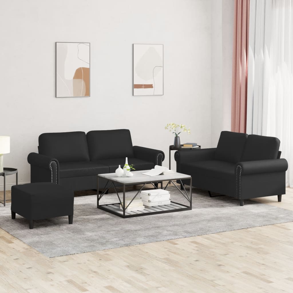 Set di Divani 3 pz con Cuscini Nero in Similpelle | homemem39