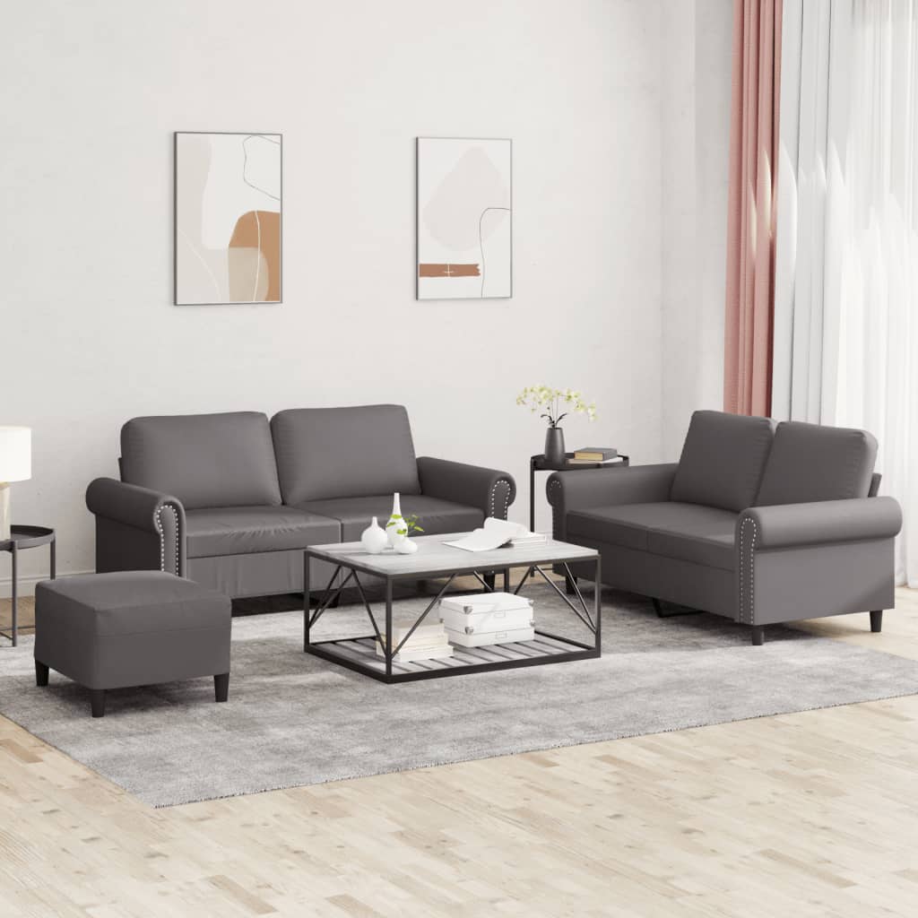 Set di Divani 3 pz con Cuscini Grigio in Similpelle | homemem39