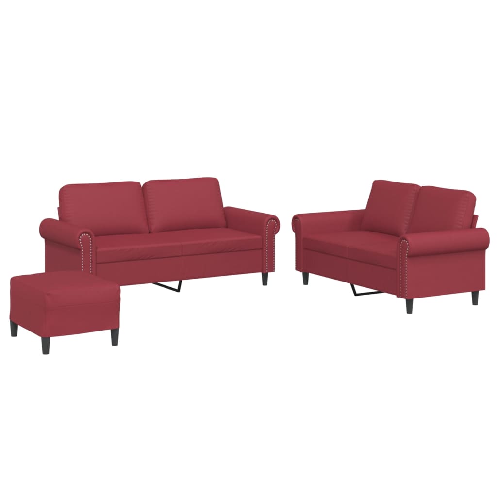 Set di Divani 3 pz con Cuscini Rosso Vino in Similpelle - homemem39