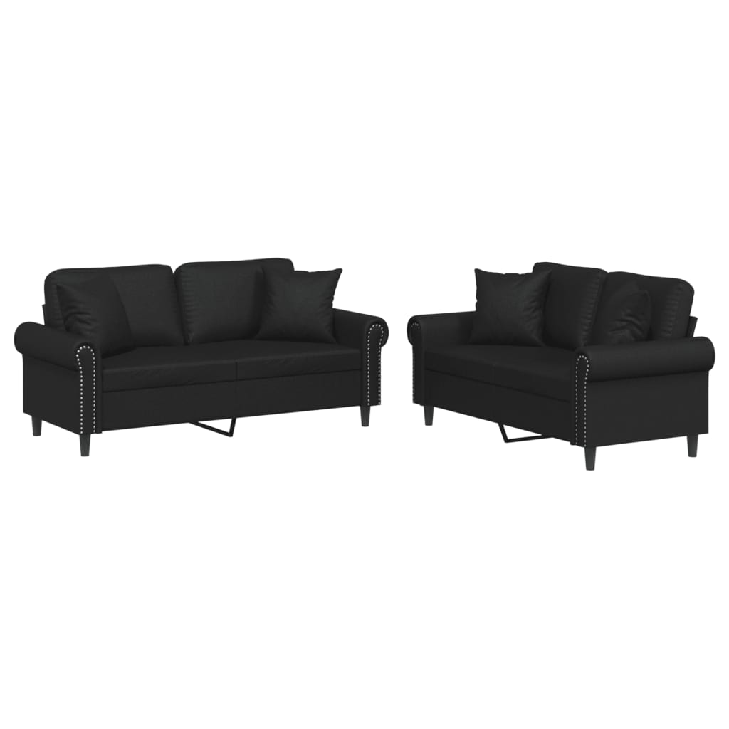 Set di Divani 2 pz con Cuscini Nero in Similpelle | homemem39