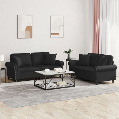 Set di Divani 2 pz con Cuscini Nero in Similpelle | homemem39