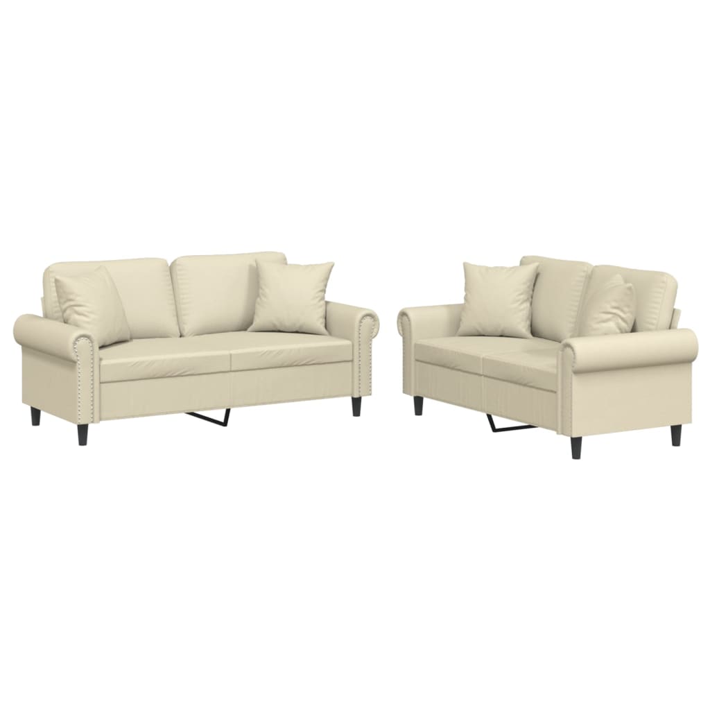 Set di Divani 2 pz con Cuscini Crema in Similpelle - homemem39