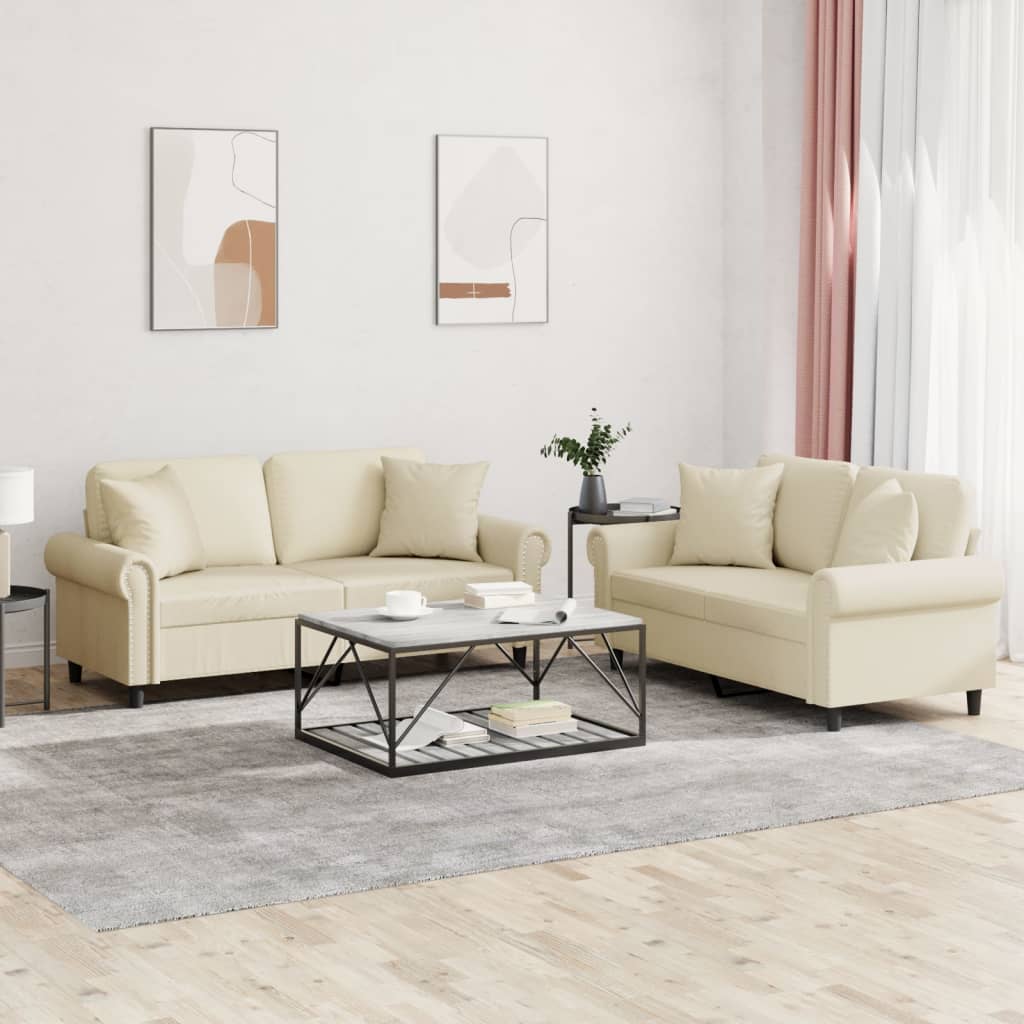 Set di Divani 2 pz con Cuscini Crema in Similpelle | homemem39
